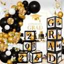 Graduation Decorations Class of 2026 Black and Gold - 4 Balloon Boxes with Letters 2026 GRAD So Proud of You, 100pcs Balloon Arch Garland Kit, High School College Grad Party Supplies Photo Prop