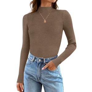 ZESICA Women's 2025 Fall Long Sleeve Turtleneck T Shirt Ribbed Knit Sweater Slim Fit Basic Casual Tee Tops, Size Small