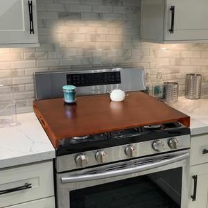 Rubberwood Multi-Use Anti-Warp Stove Cover & Countertop Protector with Handles, Splinter-Free Heat-Resistant Surface for Meal Prep & Decor, Walnut (Fits Electric/Gas Stoves, 29.92 x 21.65)