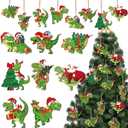 BBTO 40 Pcs Christmas Dinosaur Ornaments Christmas Tree Topper Ornaments Wood Decorative Hanging Dinosaur Wooden Decors for Tree Xmas Party Holiday Decoration