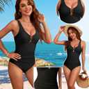 Century Star Tummy Control One Piece Swimsuit Bathing Suit for Women 2025 Deep V Neck Metal Buckle Sexy Swim Suits (S)