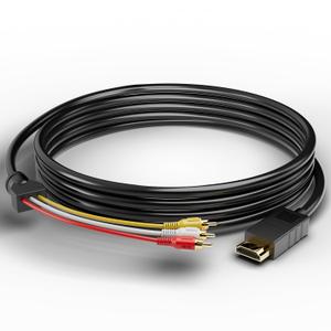 HDMI to RCA Cable with Built-in Converter, 1080P HDMI to 3 RCA AV Adapter (Composite Video + Audio), 5ft (1.5m) for Connecting DVD Player, HDTV, PC to Old TV, Projector, Legacy Devices