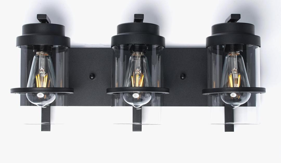 Bathroom Vanity Light Fixtures,Rustic Matte Black Vanity Lights 3 Bulb,Industrial Bathroom Light 3 Pack(Bulbs not Included)