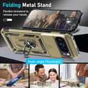 Janmitta Case Compatible with Google Pixel 9 Pro XL Built in Slide Camera Lens Cover+Screen Protector+Finger Ring Holder Kickstand,Heavy Duty Shockproof Full Body Protective Phone Cover,Gold