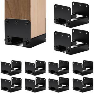 4x4 Post Base 10 PCS Post Bracket, Heavy Duty Metal Fence Post Anchor (Inner Size 3.6"x3.6"), Black Post Base for Concrete for Wood Deck Pergola Porch Railing Mailbox Support