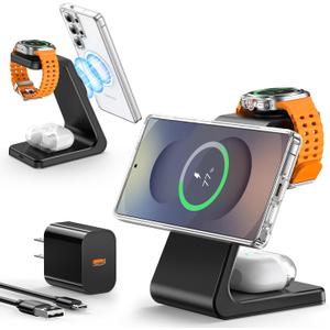 Magnetic Wireless Charger for Samsung, 3 in 1 Mag-Safe Samsung Charging Station for Samsung S24 Ultra Plus S24 S23 S22/Z Fold Flip 6/5/4/3, Galaxy Watch Charger for Galaxy Ultra/6/5/4, Galaxy Buds Pro