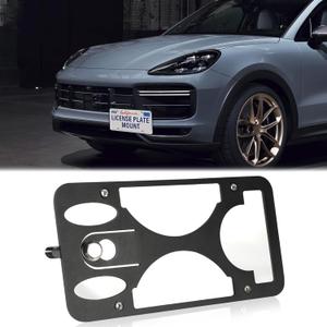 Front Bumper License Plate Mount Compatible with Porsche Cayenne (Base, S, GTS) 2019-2023, No Drill Front License Plate Frames Tow Hook License Plate Bracket Holder Mounting Kit Car Accessories