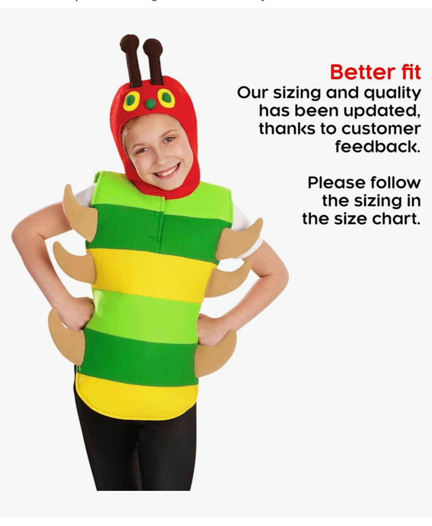 fun shack Caterpillar Costume Kids, World Book Day Costumes for Kids Caterpillar and Bug Costumes for Boys and Girls, Small