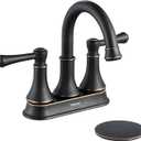 TimeArrow Oil Rubbed Bronze 2 Handle Centerset Bathroom Sink Faucet with Pop up Drain, High Arc Modern 4 Inch Bathroom Vanity Lavatory Faucet for 3 Holes with Brass 360° Swivel Spout, TAF067YORB