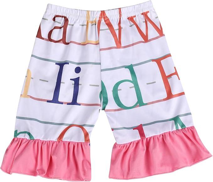 Toddler Girls Shorts Back to School Dance Under Dress Girls Pants 2-8Y (7-8 Years, Letter)