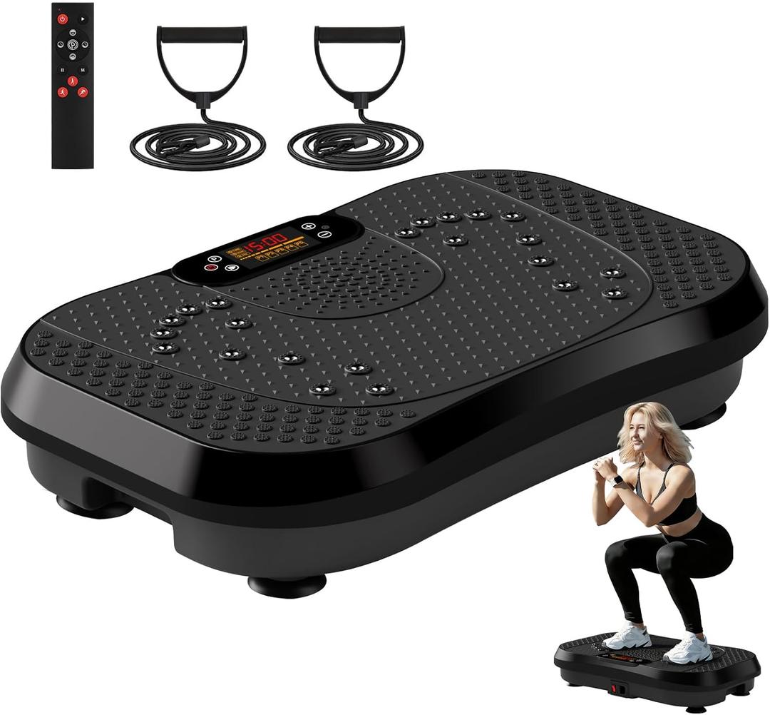 SoftGym Vibration Plate Exercise Machine for Lymphatic Drainage,Power Vibrate Stand Shake Board 450 Lbs Capacity Whole Body Workout Waver with Fitness Resistance Bands Weight Loss Gifts for Women Men