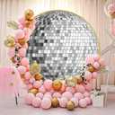 Silver Mirror Ball Round Backdrop Cover, 7.2ft Polyester 70s Disco Party Circle Backdrop, Chic Circular Dance Party Banner Decor Photo Booth Prop YMBXTPH156