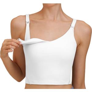 Nursing Tank Tops for Breastfeeding Nursing Sports Bras U Back Sleeveless Tank Top Workout Fitness Maternity Bra (White, M)