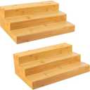 MillTu Bamboo Spice Rack Organizer for Cabinet 3 Tier Countertop Step Spice Shelf for Kitchen Storage and Organizer (2 Pack, Cabinet)