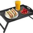 Multi-Purpose Bamboo Wood Lap Desk - Folding Legs, Breakfast Food Tray, Serving Dinner Tea TV Tray - Lightweight, Minimalist Black