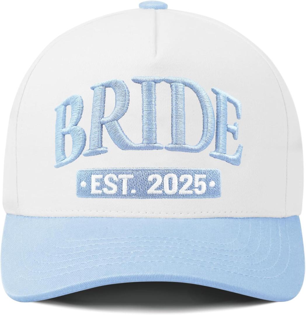 Put It On My Husband's Tab Funny Trucker Hats Women Vintage Adjustable Baseball Cap Embroidery Fashion Trucker Hat (Bride - White/Blue)