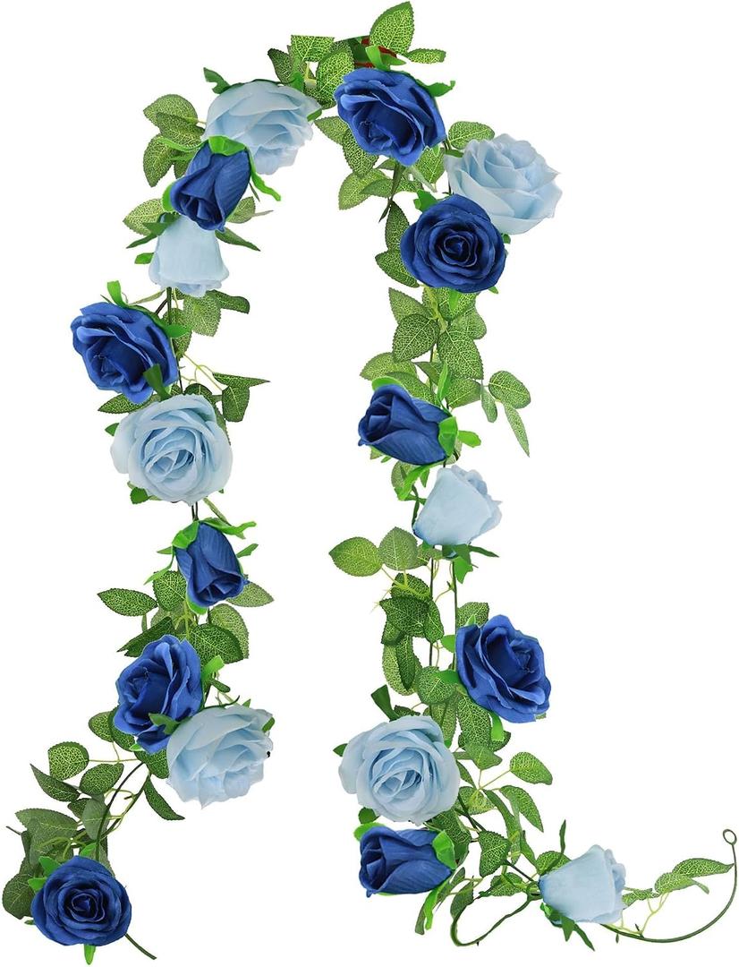 GREENTIME 2Pack Artificial Rose Flower Garland 6.5FT Fake Rose Vine for Wedding Arch Table Centerpiece Wall & Spring Decorations for Home Party Stairs Fireplace and Mirror Decor