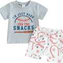 Gueuusu Toddler Baby Boy Baseball Outfit Little Brother Biggest Fan Short Sleeve T Shirt Baseball Short Set Summer Clothes (Gray Snacks, 3-6 Months)