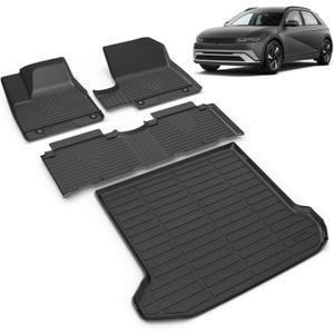 All Weather Car Floor Mats & Cargo Liner Set Fit for Hyundai Ioniq 5 Fixed Console 2025 (Non-Sliding Console) Floor Liners Trunk Liner Ioniq 5 Cargo Mat Accessories Black