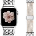 TOYOUTHS Braided Magnetic Band Compatible with Apple Watch Bands 38/40/41/42/44/45/46/49mm Women Men, Dressy Celtic Metal Stretchy Elastic Strap for iWatch Series 11 10 9 8 7 6 5 4 SE/Ultra 3 2 1 (Starlight/Silver)