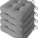 Indoor Kitchen Chair Cushions Set of 4 18"X16.5"X3" Soft Anti Slip Dining Chair Pads Tufted Kitchen Seat Cushion with Ties, Grey