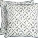 Ridhi Powder Blue Block Print Preppy Grandmillennial Pillow Cover Set of 2-24" x 24" Throw Pillow for Home White Floral Pillow Cover Grandmillennial Home Decor Thanksgiving