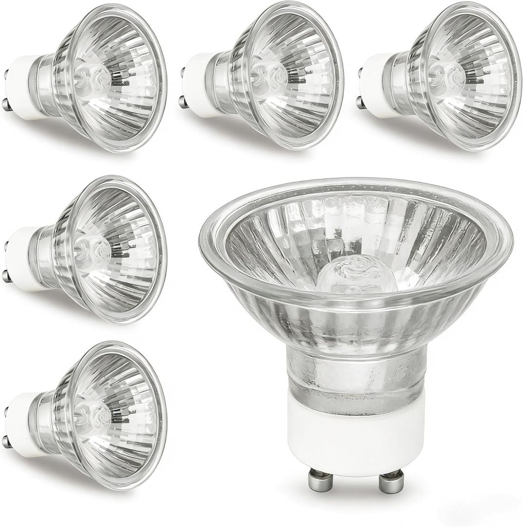 240V 35W GU10 Halogen Light Bulbs, 2700K Warm White Dimmable, Compatible with Candle Warmer Lamps, MR16, GU10+C Sockets, Range Hood & Ceiling Fixtures 6 Pack