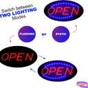 Neon Open Sign for Business: Oval LED Sign with Flashing Mode for Stores - Includes Business Hours and Open & Closed Signs