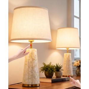 Coastal Table Lamps for Bedroom Nightstand Set of 2, Touch Control Ocean Beach Nautical Seashell Lamp, Modern Sea Shell Bedside Night Stands Light for Beachy Cottage Farmhouse Decor (Gold)