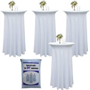 4-Pack 24"x43" White Round Cocktail Table Skirts | Stretch Spandex Fitted Tablecloths | Wrinkle-Resistant, Stain-Resistant, and Machine Washable for Bars, Weddings, Parties, and Banquets