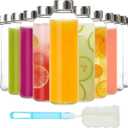 KEYWING 12Pack Glass Juice Bottles with Lids, 18oz Clear Juicing Bottle with Reusable Glass, Leak Proof Water Bottles with Airtight Stainless Steel Cap for Juice, Coffee, Beverage, Smoothies, Tea