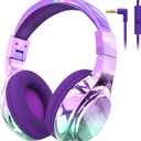 QearFun Kids Headphones Wired with Mic, 85/94dB Safe Volume Limit, Foldable Over Ear, Tangle-Free Cord & Sharing Port, Wired On-Ear Headset for School, Chromebook, Tablet, Travel - Boys & Girls (Deep purple)