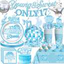 Xynic 182Pcs Dancing Queen Party Decorations 17, Dancing Queen Tableware Set with Plates and Napkins Serves 25, 2 Tablecloths, Pre-strung Banner, and Cake Toppers for 17 Birthday Decorations for Girls