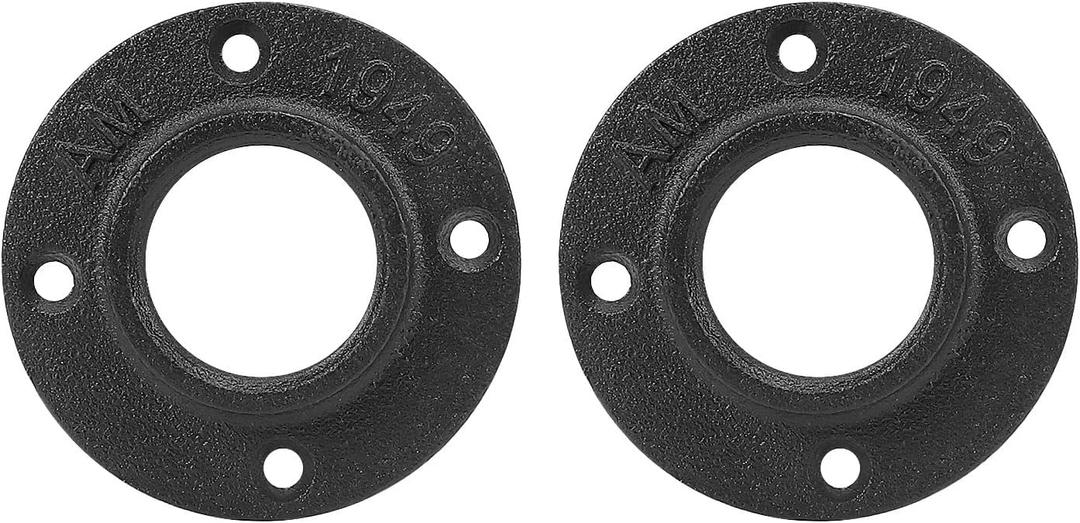 NearMoon Industrial Pipe Floor Flange, Heavy Duty Malleable Iron Pipe Fittings, Black Wall Mounted Vintage DIY Threaded Flange(2 Pack, 1.5 Inch)