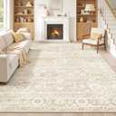 8x10 Washable Area Rugs for Living Room, Vintage Floral Non-Slip Low Pile Natural Rug Soft Throw Large Carpet for Dining Room Bedroom Home Office (Beige, 8'x10')