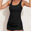 B2prity Tankini Swimsuit for Women Slimming Tummy Control Two Piece Bathing Suit Drawstring Swimwear Tank Top with Skirt (Black, M)