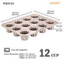 CHEFMADE Canele Mold Cake Pan, 12-Cavity Non-Stick Canele Muffin Bakeware Cupcake Pan for Oven Baking (Champagne Gold)