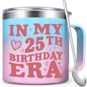 Qtencas 14oz Stainless Steel Vacuum Insulated Coffee Mug, In My 25th Birthday Era, 25th Birthday Gift for Women