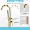 Freestanding Bathtub Faucet Floor Mount Free Standing Faucet Tub Filler Brass Bathroom Tub Faucets Swivel Gooseneck Spout with Hand Shower Mixer Taps Brushed Gold