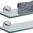 JQK Bathroom Glass Shelf Chrome, Tempered Glass Shower Storage 12 by 5 inches, 304 Stainless Steel Polished Chrome Wall Mount 2 Pack, TGS101L12-CH-P2