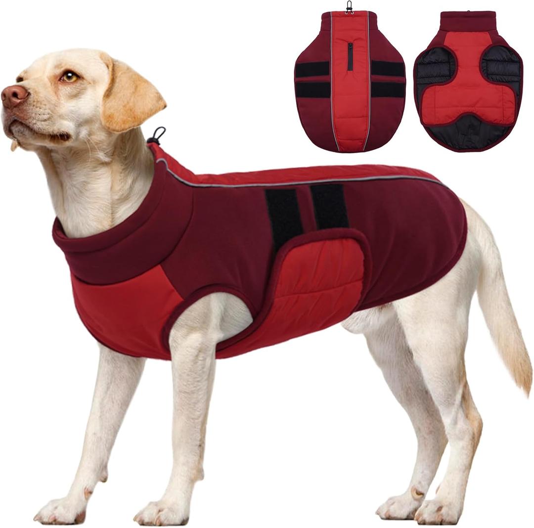 Kuoser Dog Jacket, Winter Dog Coats for Medium Dogs, Reflective Doggie Cold Weather Coats Pet Clothes, Puppy Snow Jacket for Frech Bulldog, Boston Terrier, Red L (L (Chest Girth: 20.5-24.4''))