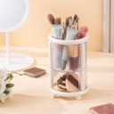 Makeup Brush Holder, 2 Tier Clear Cosmetic Tools Organizer, Round Makeup Organizer for Vanity Countertop (Milky White)