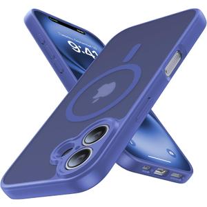 Magnetic for iPhone 16 Case,Upgraded [Full Camera Protection][Compatible with Magsafe][Mil-Grade Protection] Shockproof Slim Anti-Yellow Translucent Matte Phone Case for iPhone 16,Cobalt Blue