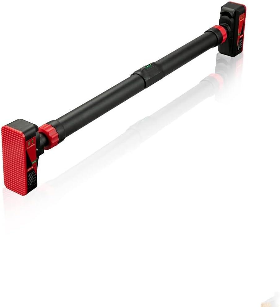 Adjustable Pull Up Bar for Doorway - 440LBS Weight Capacity, No Screws Installation with Level Meter and Auto Lock, Chin Up Bar for Home Gym Strength Training,Red