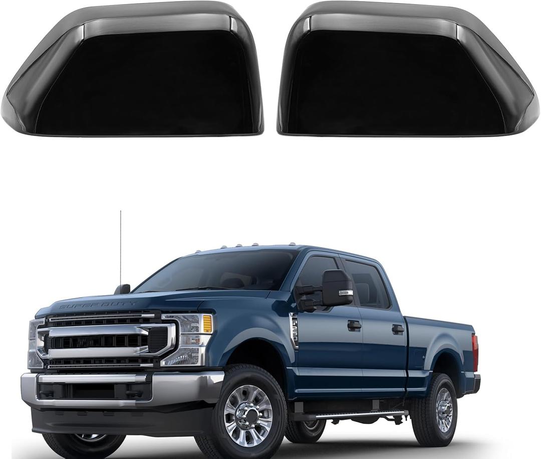 Gloss Black Top Half Side Tow Mirror Cover Cap Fits For 2017 2018 2019 2020 2021 2022 2022 2023 2024 Ford F250 F350 Super Duty Replace HC3Z17D742AA HC3Z17D743AA