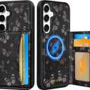 for Samsung Galaxy S25/S24 Case with Wallet - Fits 4 Card Slots, Compatible with MagSafe for Women Leather Credit Card Holder Kickstand Phone Cover for Samsung S25/S24, Butterfly