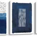 Creoate Blue Canavs Wall Art for Living Room Decor 3 Pieces Abstract Blue and White Painting Canvas Print Framed Artwork Set for Bedroom Decor Navy Blue Canvas Wall Decor, Ready to Hang, 12x16 Inch