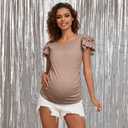 Bhome Maternity Summer Ruffle Tops,Casual Frilled V-Neck Short Sleeve Fitted Blouse Shirts Trendy for Women (M)