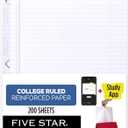 Five Star Loose Leaf Paper + Study App, College Ruled Filler Notebook Paper, Reinforced, Fights Ink Bleed, 8-1/2" x 11", 200 Sheets (170054-ECM)