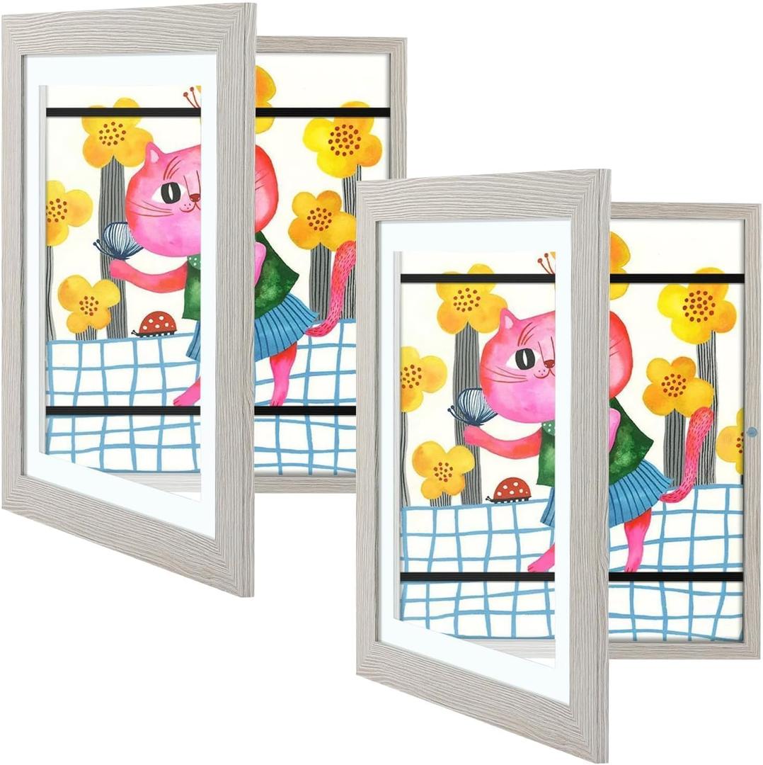Golden State Art, 10x12.5 Kids Art Frames, Front-Opening Picture Frame Great for Kids Drawings, Artworks, Children Art Projects, Schoolwork, Home or Office (Grey Set of 2)